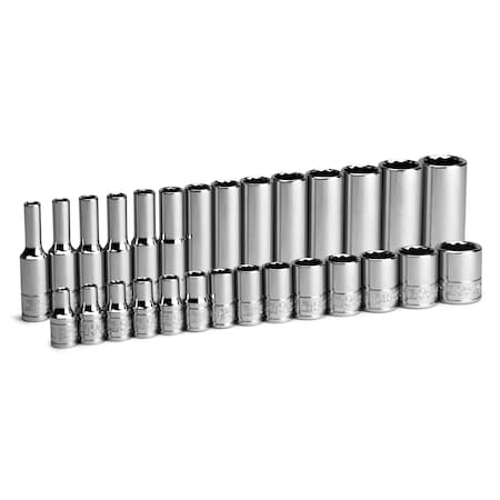 Capri Tools 14 Drive 12Point Shallow and Deep Socket Set, Metric, 4 to 15 mm, 28Pcs CP16100-28MSD